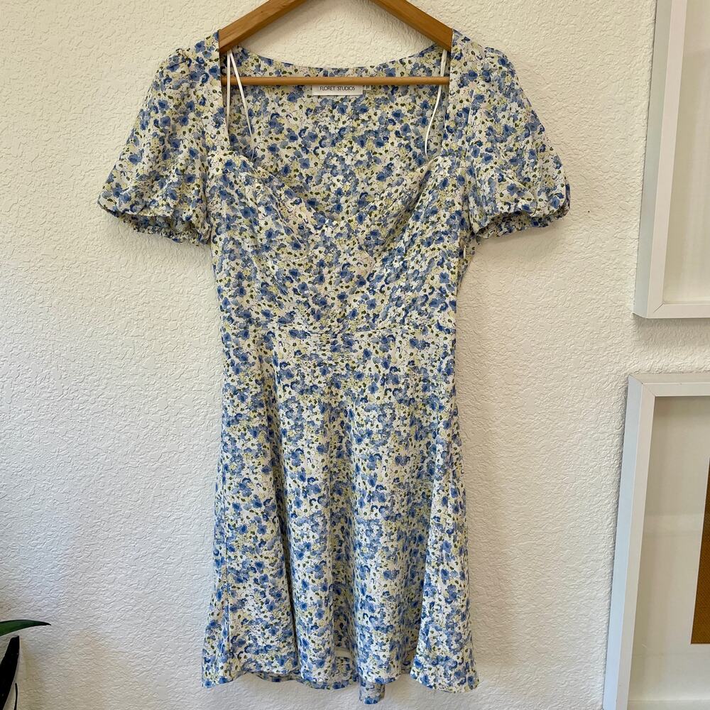 Floral Mini Dress Size Small Floret Studios Fit and Flare Blue Green